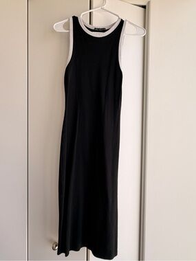 ZARA Black Contrast Trim Midi Dress – Size Small